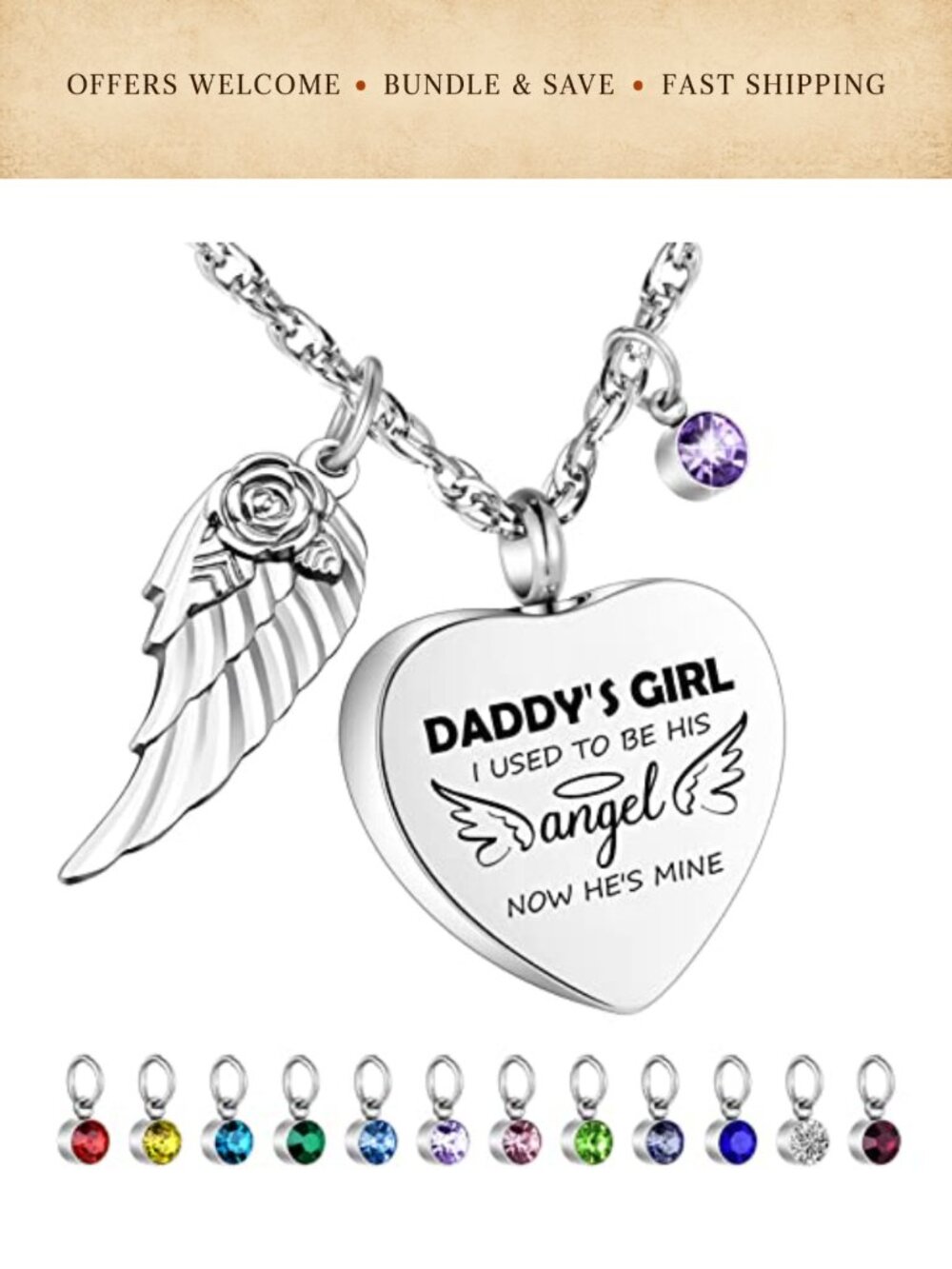 Heart Urn Necklace for Ashes Cremation Jewelry with 12 Birthstones Stainless